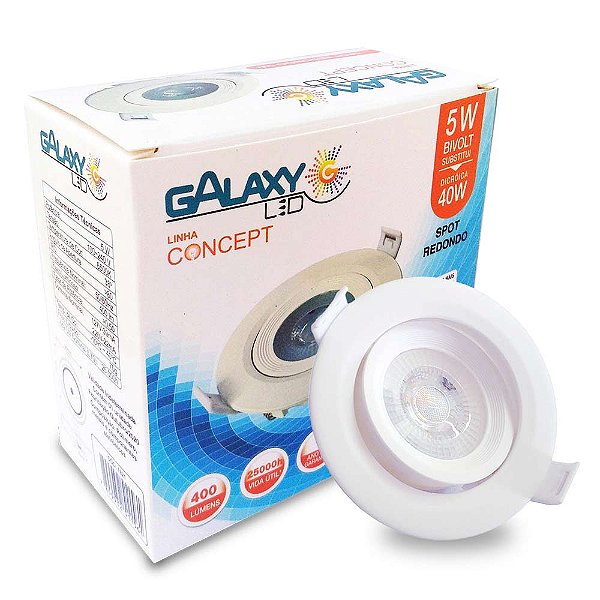 spot led de embutir  redonda de 5w 6500k luz branca liha galaxy