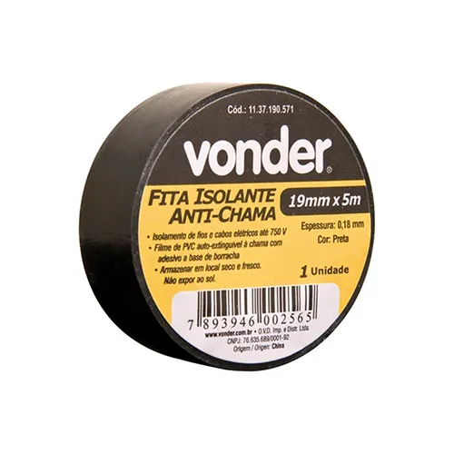 fita isolante de 19 mm x 5m da vonder