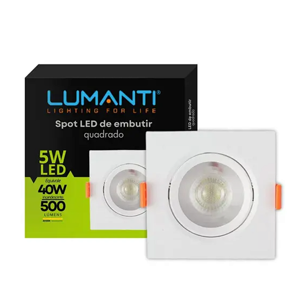 Spot de Embutir  Quadrado Branco Led 5w 3000k Bivolt