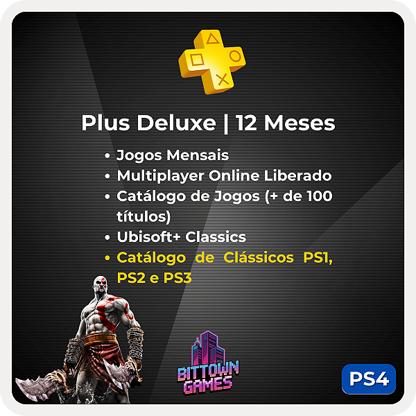 PSN Plus Deluxe 12 Meses PS4 Mídia Digital