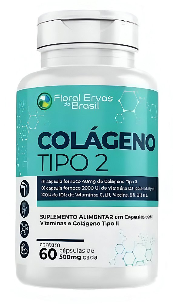 Colágeno Tipo 2 + Vitaminas e Niacina 500mg Floral Ervas 60 Cápsulas