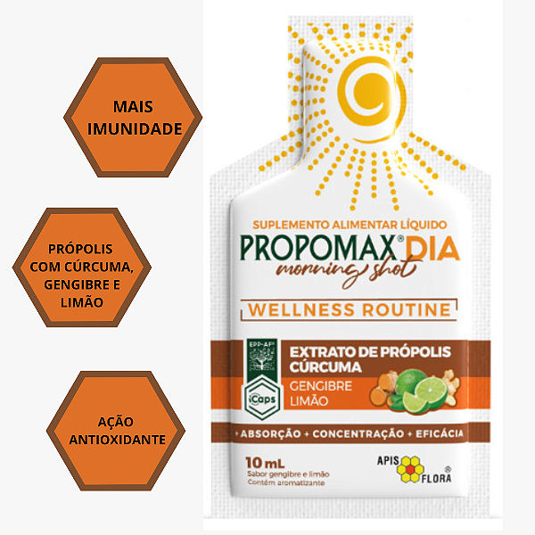 Propomax Dia Morning Shot - Própolis+Cúrcuma+Gengibre+Limão