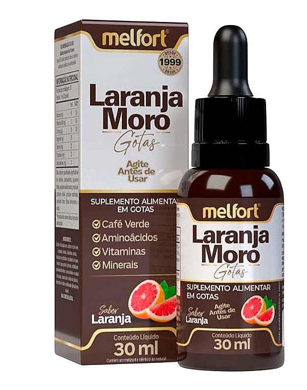 Laranja Moro, Café Verde, Vitaminas, Minerais e Aminoácidos em Gotas 30ml Melfort