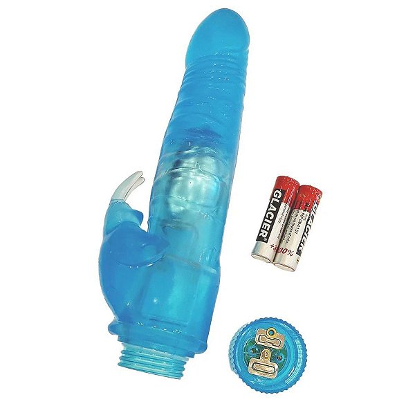 Vibrador Silicone Jelly com Estimulador Rabbit - 2 Cores Azul