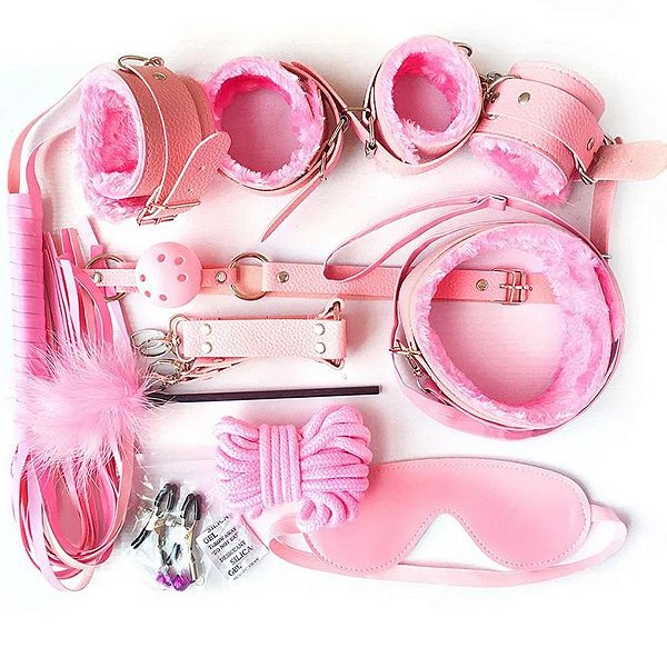 Kit Sado BDSM com 10 peças - Rosa