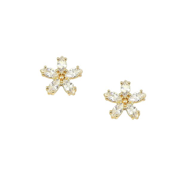 Brinco Flor Cravejado G Banhado a Ouro 18k - BRI042