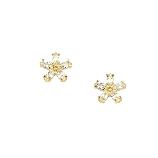 Brinco Flor Cravejado M Banhado a Ouro 18k - BRI041