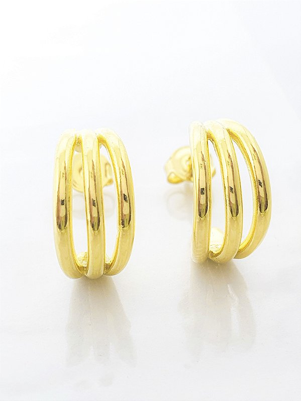 Brinco Argola 3 Fios Banhado a Ouro 18k - BRI036