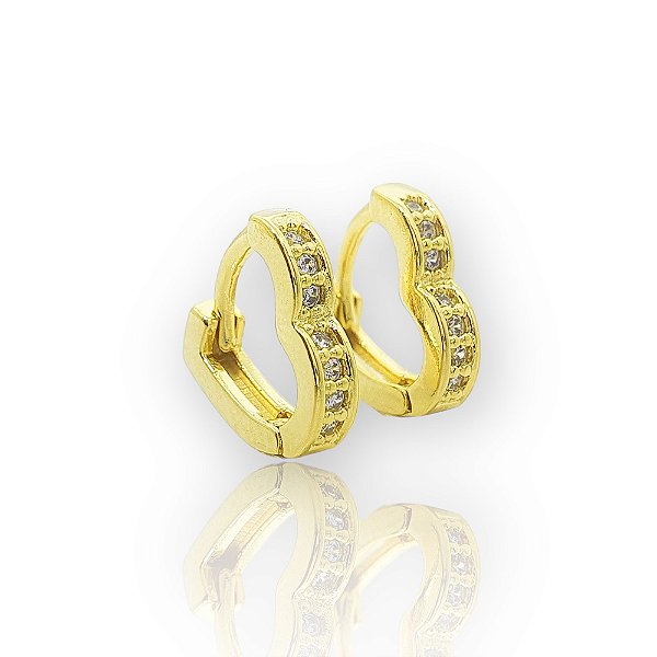 Brinco Argola Coração Cravejado M Banhado a Ouro 18k - BRI033