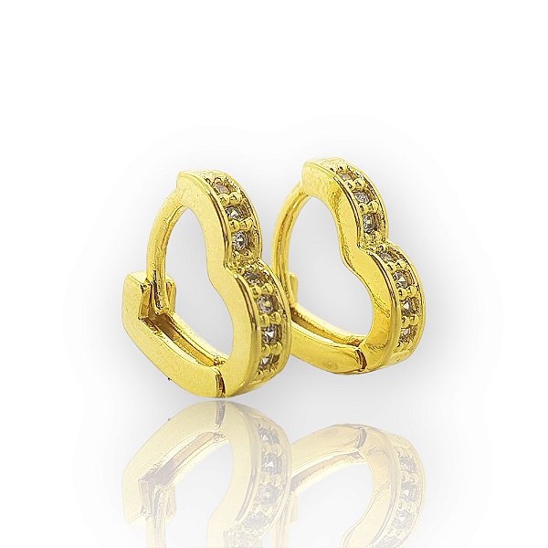 Brinco Argola Coração Cravejado P Banhado a Ouro 18k - BRI032