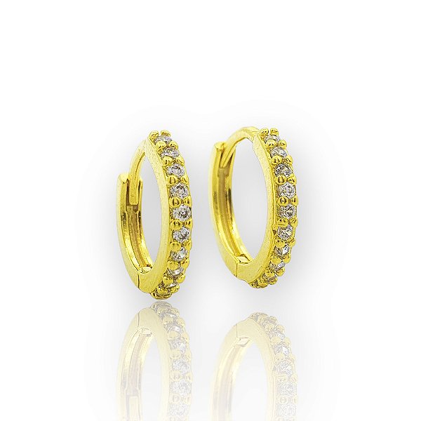 Brinco Argola 1 Fileira M Cravejada Banhado a Ouro 18k - BRI027