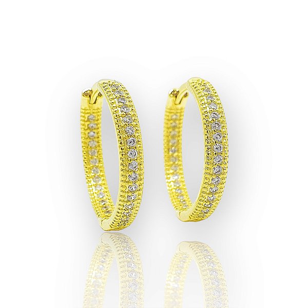Brinco Argola Cravejada Interna G Banhado a Ouro 18k - BRI023