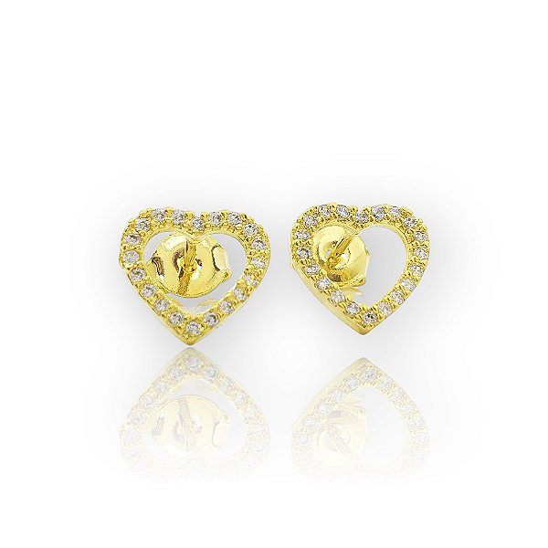 Brinco Coração G Cravejado Banhado a Ouro 18k - BRI017