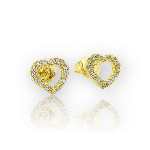 Brinco Coração M Cravejado Banhado a Ouro 18k - BRI016
