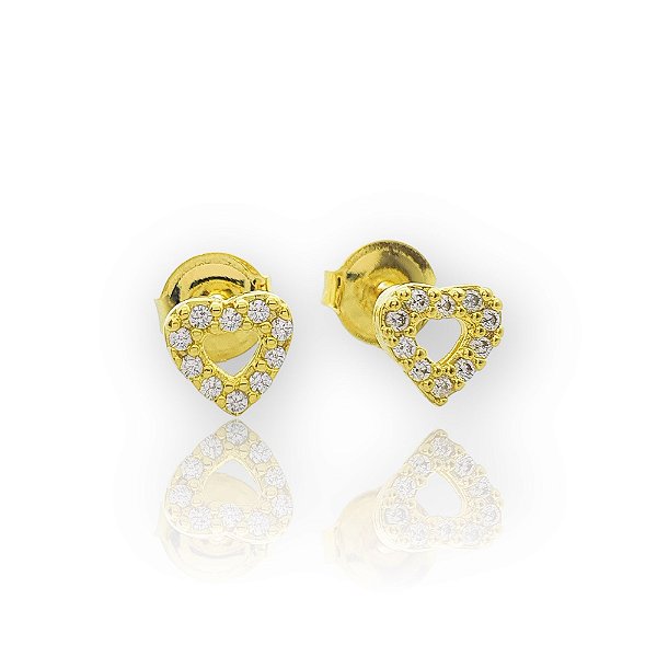 Brinco Coração P Cravejado Banhado a Ouro 18k - BRI015