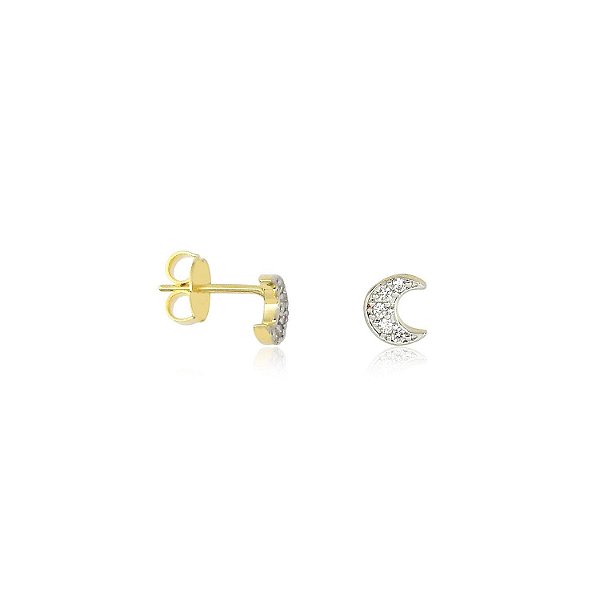 Brinco Lua Cravejado M Banhado a Ouro 18k - BRI012