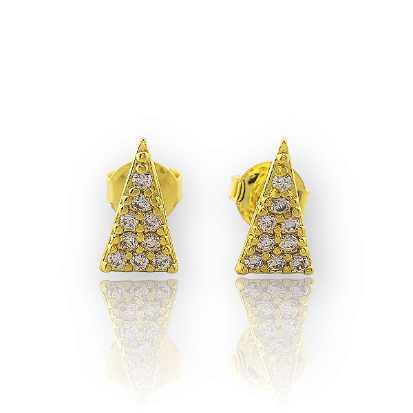 Brinco Triangulo Alongado Cravejado Banhado a Ouro 18k - BRI009