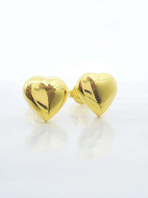 Brinco Coração Liso M Banhado a Ouro 18k - BRI006
