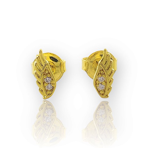 Brinco Pena Cravejado Banhado a Ouro 18k - BRI003