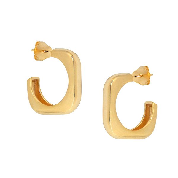 Brinco Argola Quadrada Lisa M Banhada a Ouro 18k - BRI002