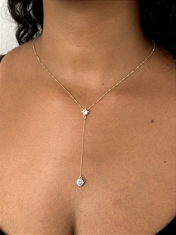 Colar Gravatinha Ponto de Luz Banhada a Ouro 18k - COR005