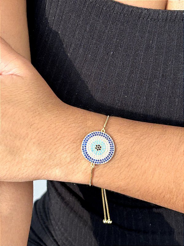 Pulseira Olho Grego Cravejada Banhada a Ouro 18k - PUL001