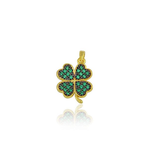 Pingente Trevo Cravejado Banhado a Ouro 18k - PIN011