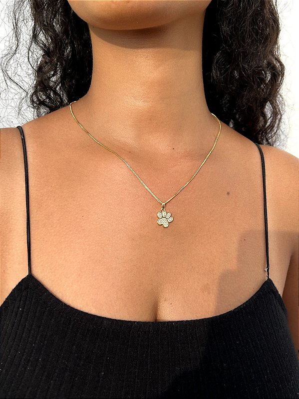Colar Pingente Patinha Cravejado Banhado a Ouro 18k COR015-PIN004