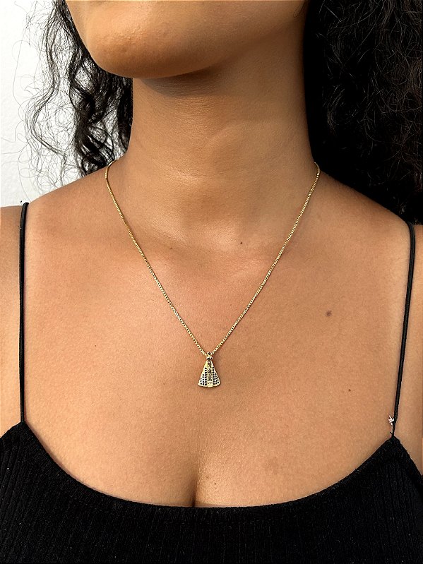 Colar Pingente Nossa Senhora Cravejada Banhado a Ouro 18k COR015-PIN007