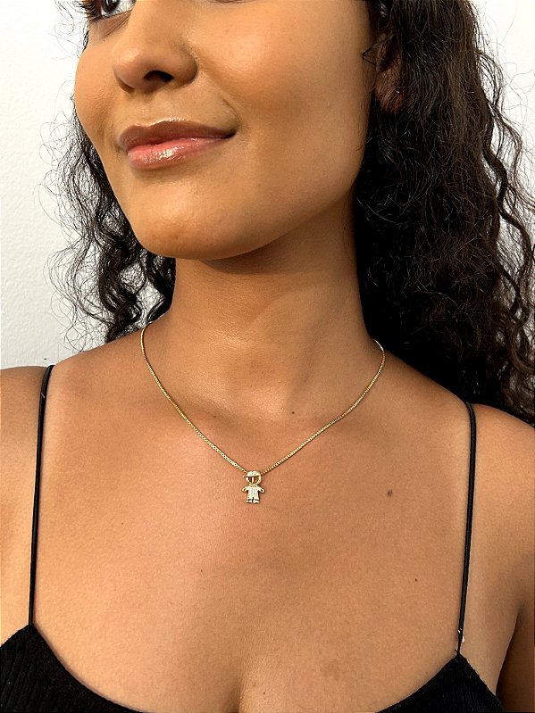 Colar Pingente Menino Cravejado Banhado a Ouro 18k COR015-PIN014
