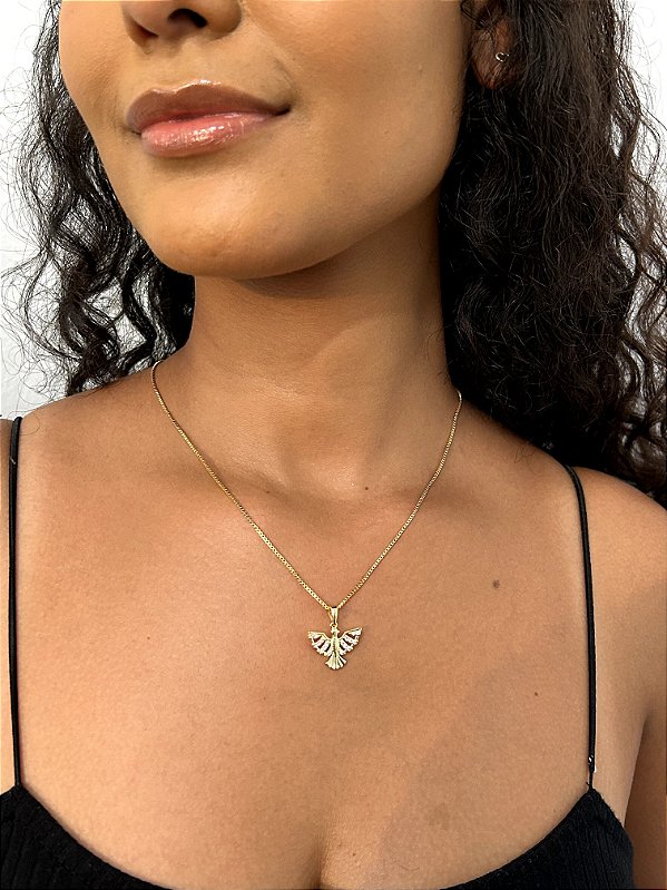 Colar Pingente Passaro Cravejado Banhado a Ouro 18k COR015-PIN005