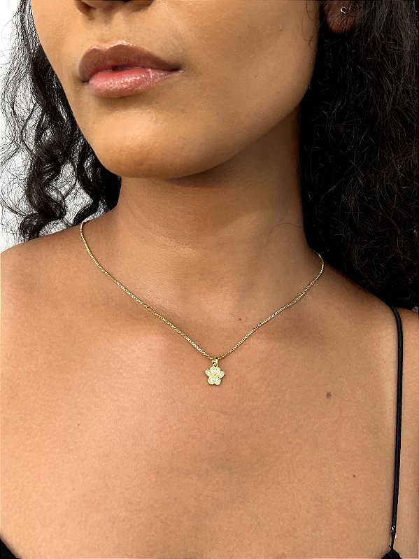 Colar Pingente Patinha Mini Cravejado Banhado a Ouro 18k COR015-PIN013