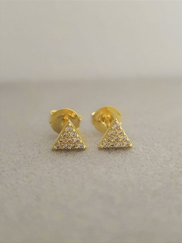 Brinco Triangulo Cravejado P Banhado a Ouro 18k - PRES002