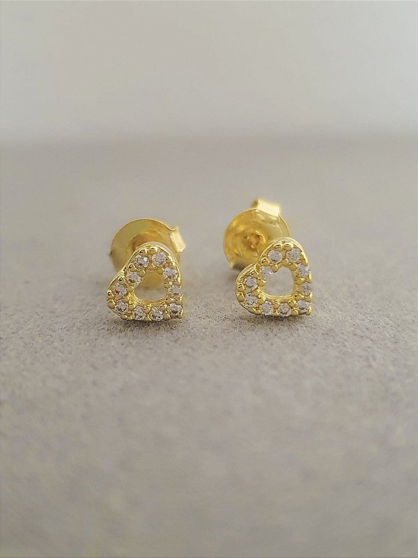 Brinco Coração P Cravejado Banhado a Ouro 18k - PRES005