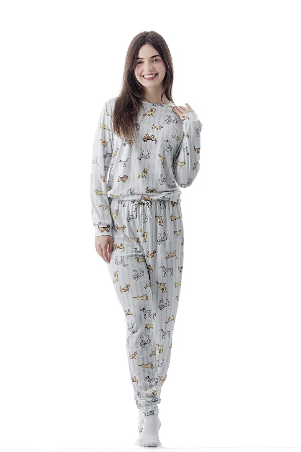 Pijama Longo Feminino Suede Coleção 2025