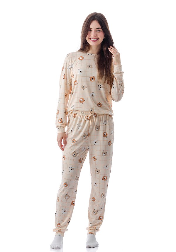 Pijama Longo Feminino Suede Coleção 2025