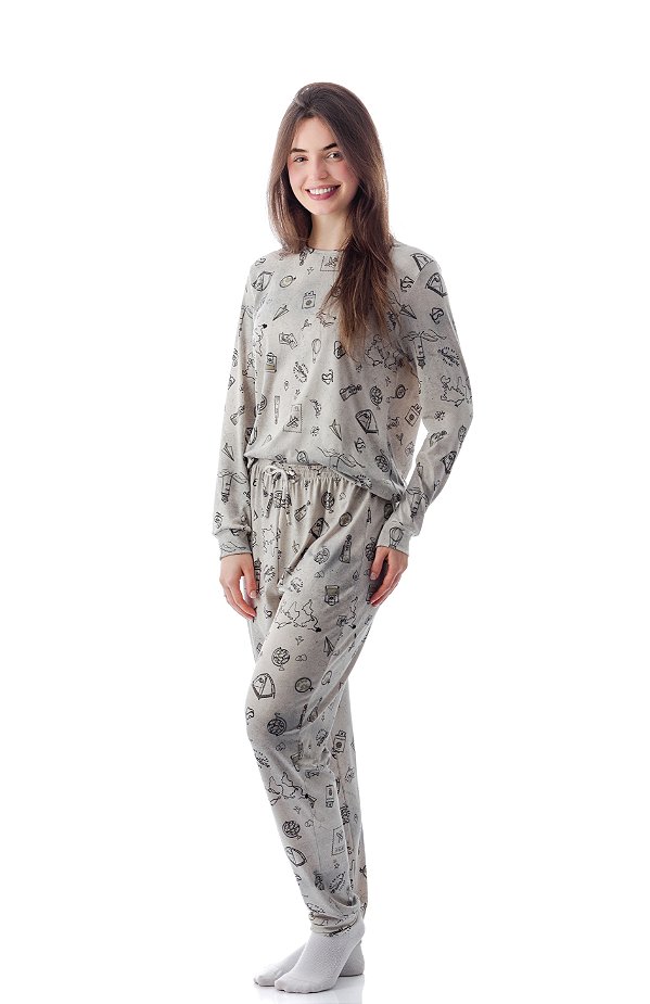 Pijama Longo Feminino Suede Coleção 2025
