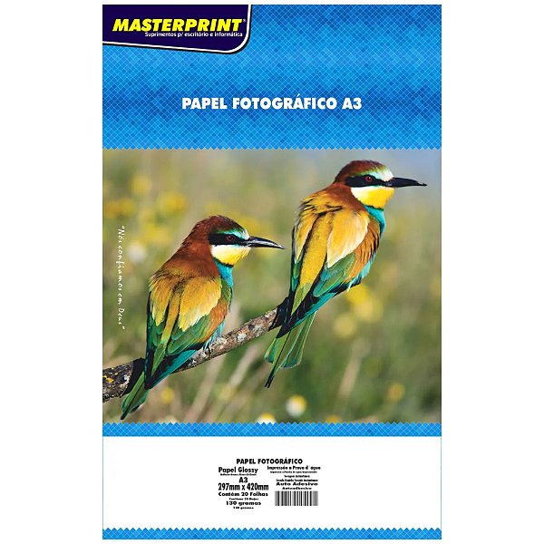 Papel Fotografico A3 Glossy Adesivo 130G - Pacote Com 20  Masterprint