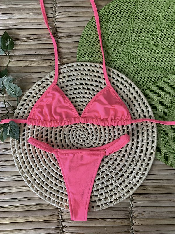 Biquíni de Fita Cortininha - Rosa Neon
