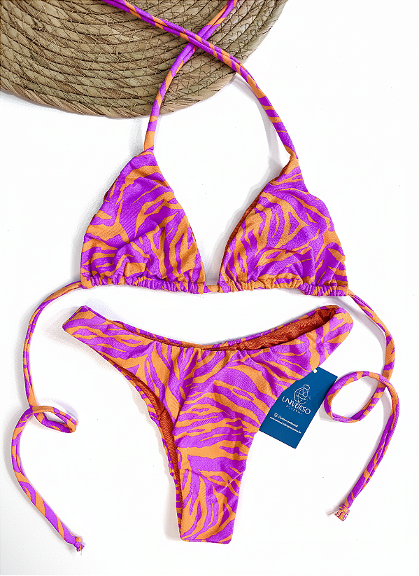 Biquíni Cortininha - Asa Delta + Premium Proteção UV50+ Rosa Zebrado