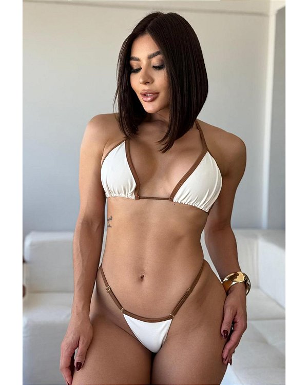 Biquíni Cortininha - Marquinha Bicolor Creme com Chocolate