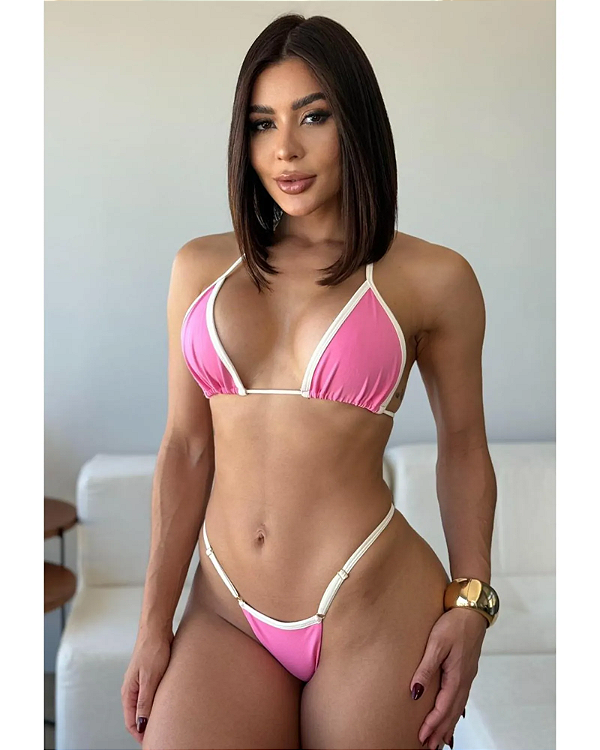 Biquíni Cortininha - Marquinha Bicolor Rosa Claro com Creme