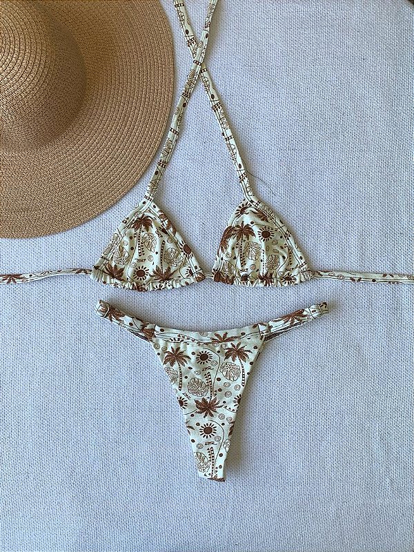 Biquíni Cortininha - Fio Dental+ Premium Proteção UV50+ Praiana - Marrom