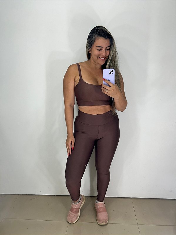Conjunto Legging Básica+ Top Alça Reta Cor Marrom