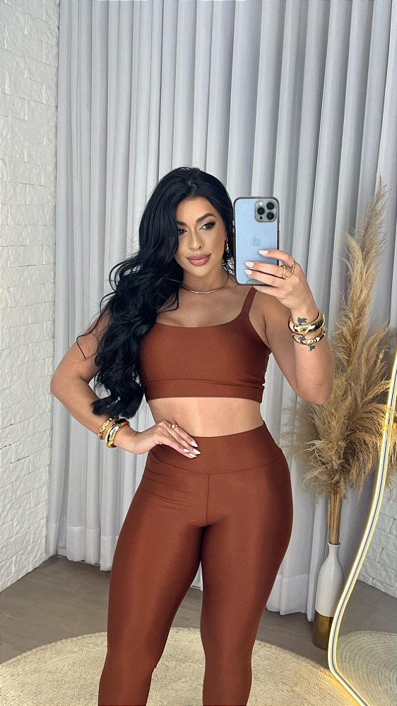 Conjunto Legging Básica+ Top Alça Reta Cor Cobre
