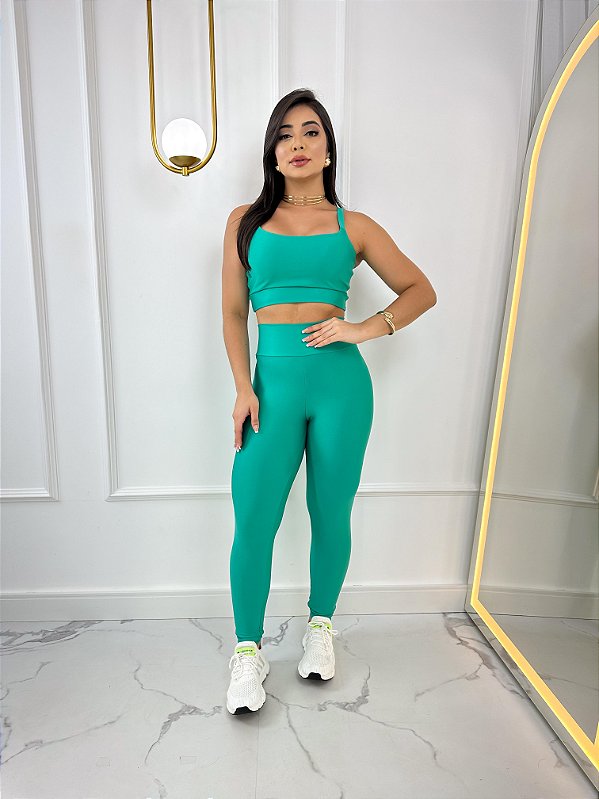 Conjunto Legging Básica+ Top Alça Reta Cor Verde Esmeralda