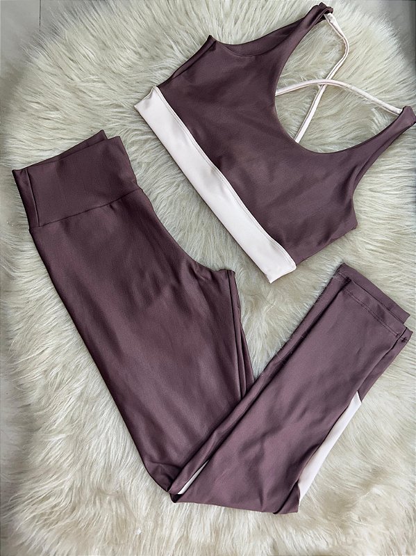 Conjunto Legging Val+ Top Cor Marrom+Off