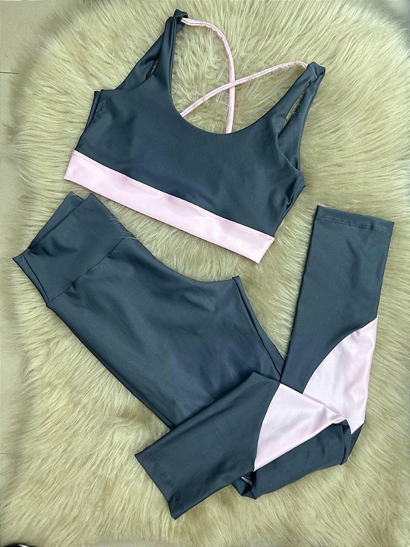 Conjunto Legging Val+ Top Cor Cinza+Rosa BB