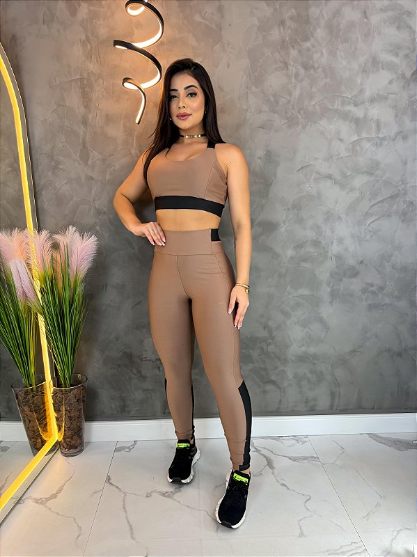 Conjunto Athena Legging+Top Cor Cappucino+Preto