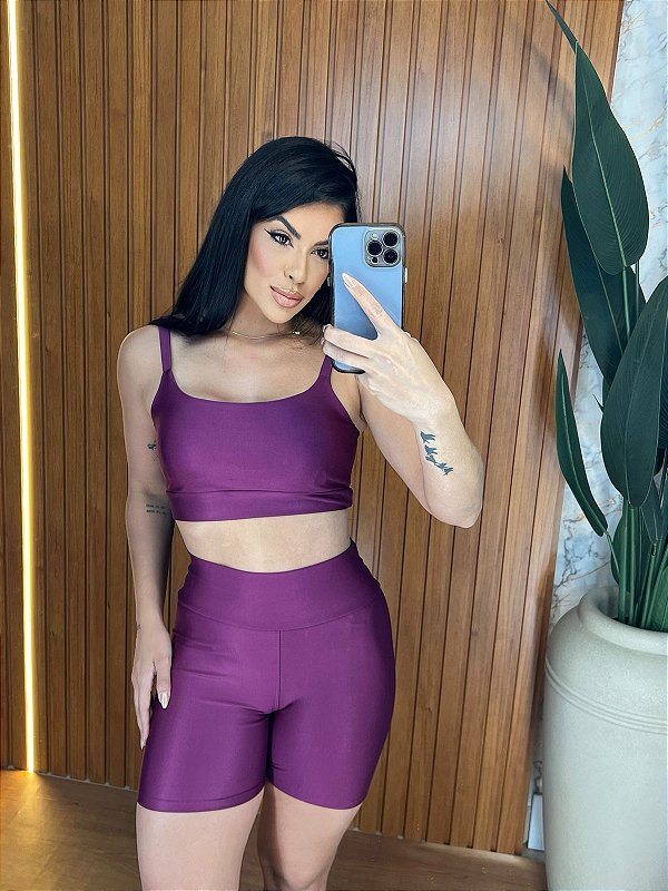 Conjunto Short Meia Coxa+ Top Alça Reta Cor Uva